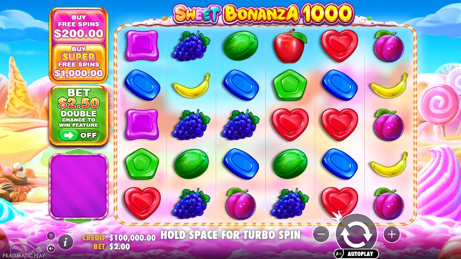Sweet Bonanza 1000 original public-demo screen with its edition title and controls