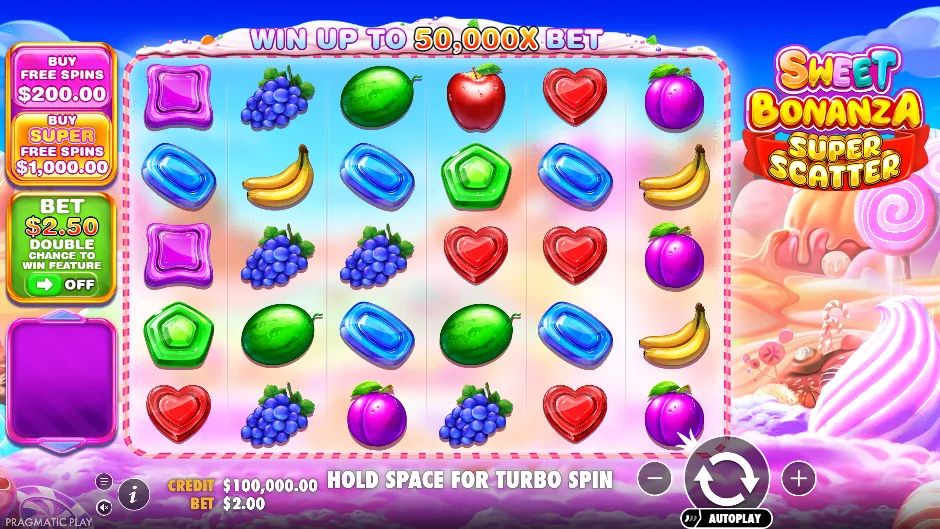 Sweet Bonanza Super Scatter original public-demo screen with its edition title and controls
