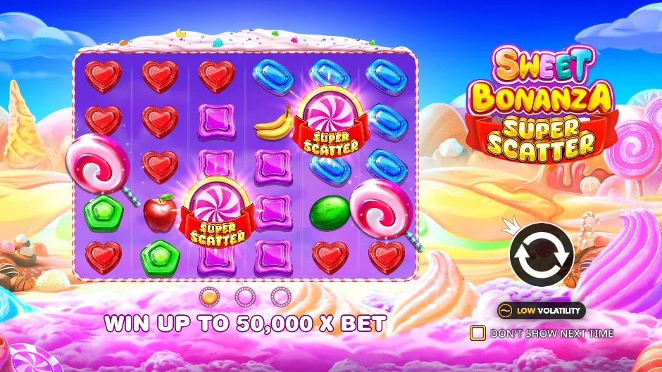 Sweet Bonanza Super Scatter official introduction with candy board and original game logo